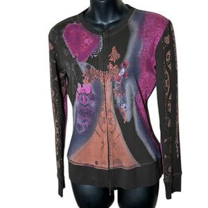 Noun boho y2k abstract artsy colorful dopamine maximalist zipper front sweater S